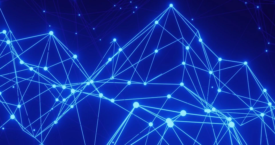 a blue background with lines and dots